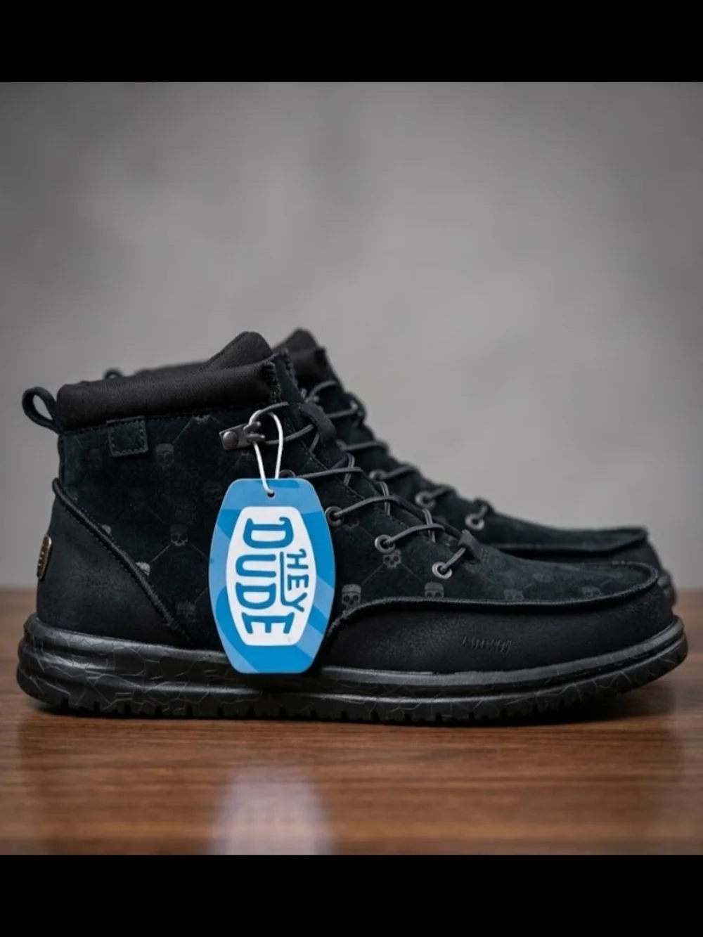 NEW! Hey Dude Bradley Black Suede High-Top Casual Boots Skull Pattern Sz 13 NWT